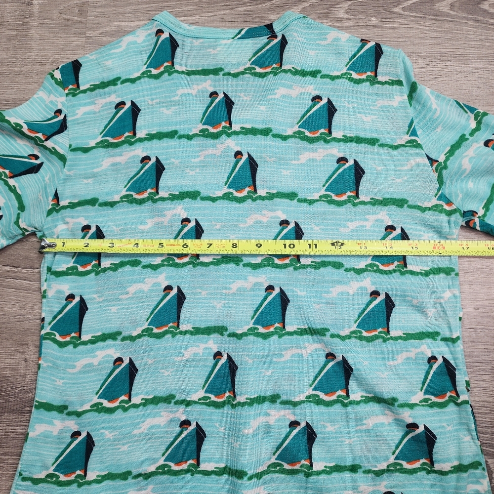 70s 80s VINTAGE Made in Korea Cruise Ship Boat Water Pattern T Shirt Top Large - Picture 10 of 12